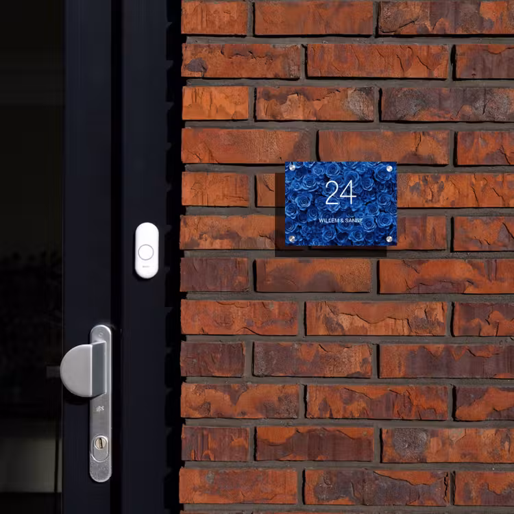 Naambordje voordeur - Rechthoek - Blauwe rozen - Klassiek — 2