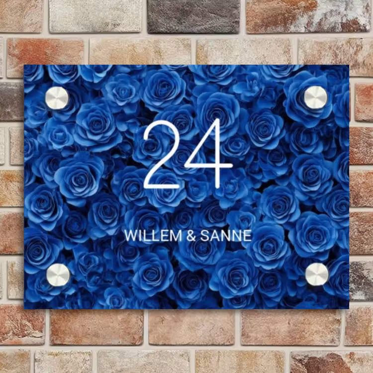 Naambordje voordeur - Rechthoek - Blauwe rozen - Klassiek — 4