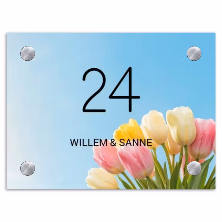Naambordje voordeur - Rechthoek - Gekleurde tulpen lucht - Klassiek — 1