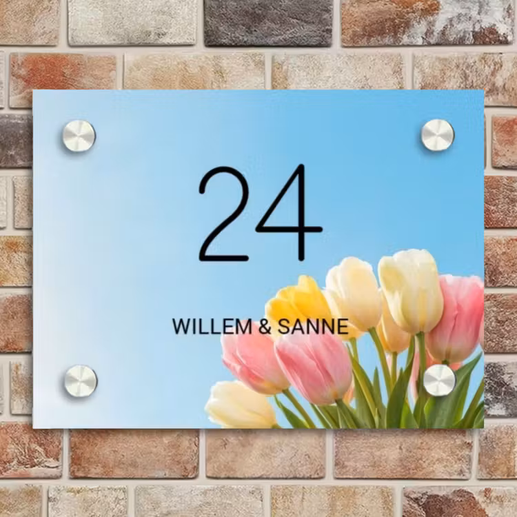 Naambordje voordeur - Rechthoek - Gekleurde tulpen lucht - Klassiek — 4