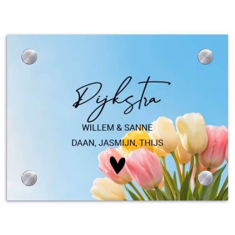 Naambordje voordeur - Rechthoek - Gekleurde tulpen lucht - Sierlijk — 1