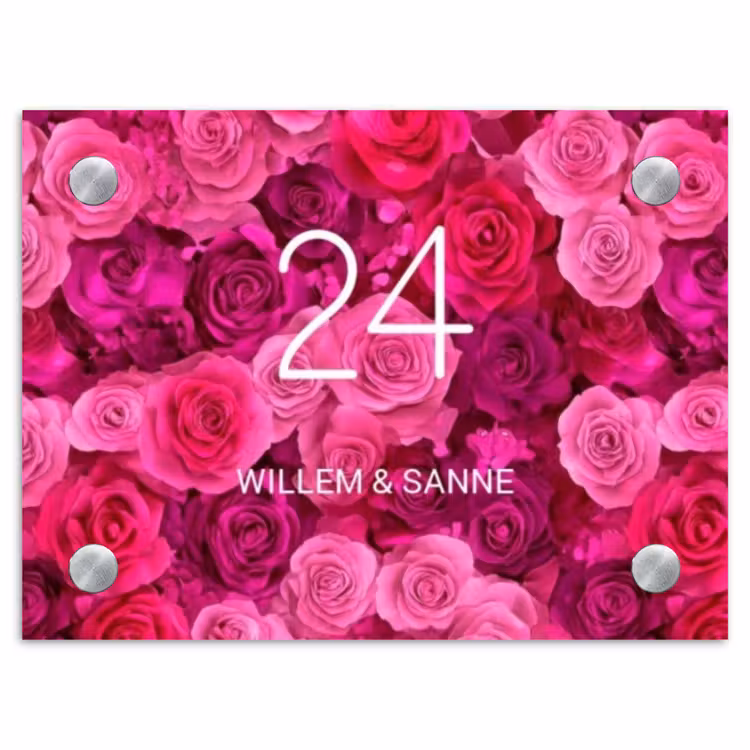 Naambordje voordeur - Rechthoek - Roze rozen - Klassiek — 1