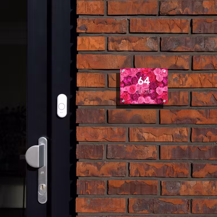 Naambordje voordeur - Rechthoek - Roze rozen - Modern — 2