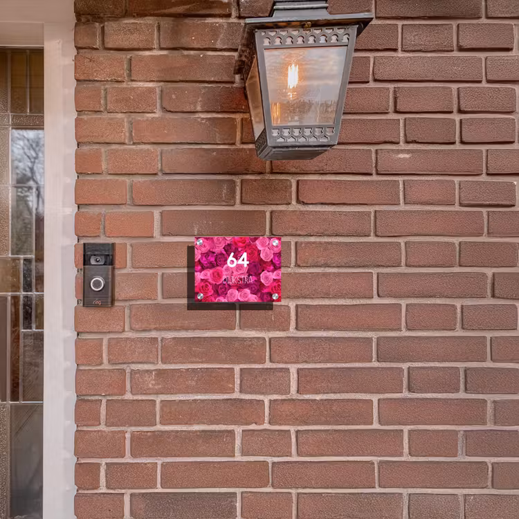 Naambordje voordeur - Rechthoek - Roze rozen - Modern — 5