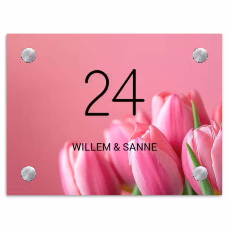 Naambordje voordeur - Rechthoek - Roze tulpen - Klassiek — 1