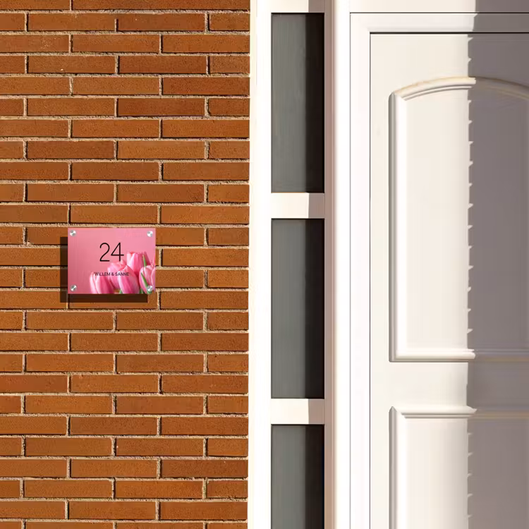 Naambordje voordeur - Rechthoek - Roze tulpen - Klassiek — 3