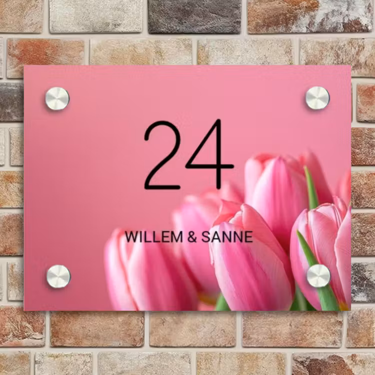 Naambordje voordeur - Rechthoek - Roze tulpen - Klassiek — 4