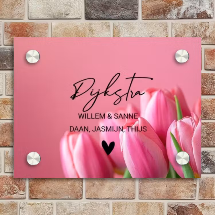 Naambordje voordeur - Rechthoek - Roze tulpen - Sierlijk — 4