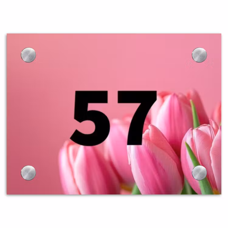 Naambordje voordeur - Rechthoek - Roze tulpen - Traditioneel — 1