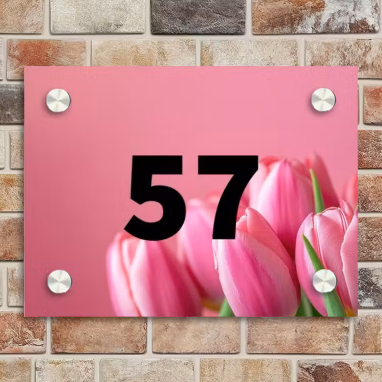 Naambordje voordeur - Rechthoek - Roze tulpen - Traditioneel — 4