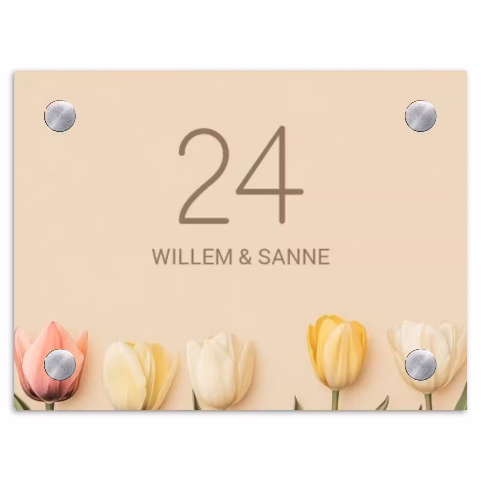 Naambordje voordeur - Rechthoek - Gekleurde tulpen beige achtergrond - Klassiek — 1