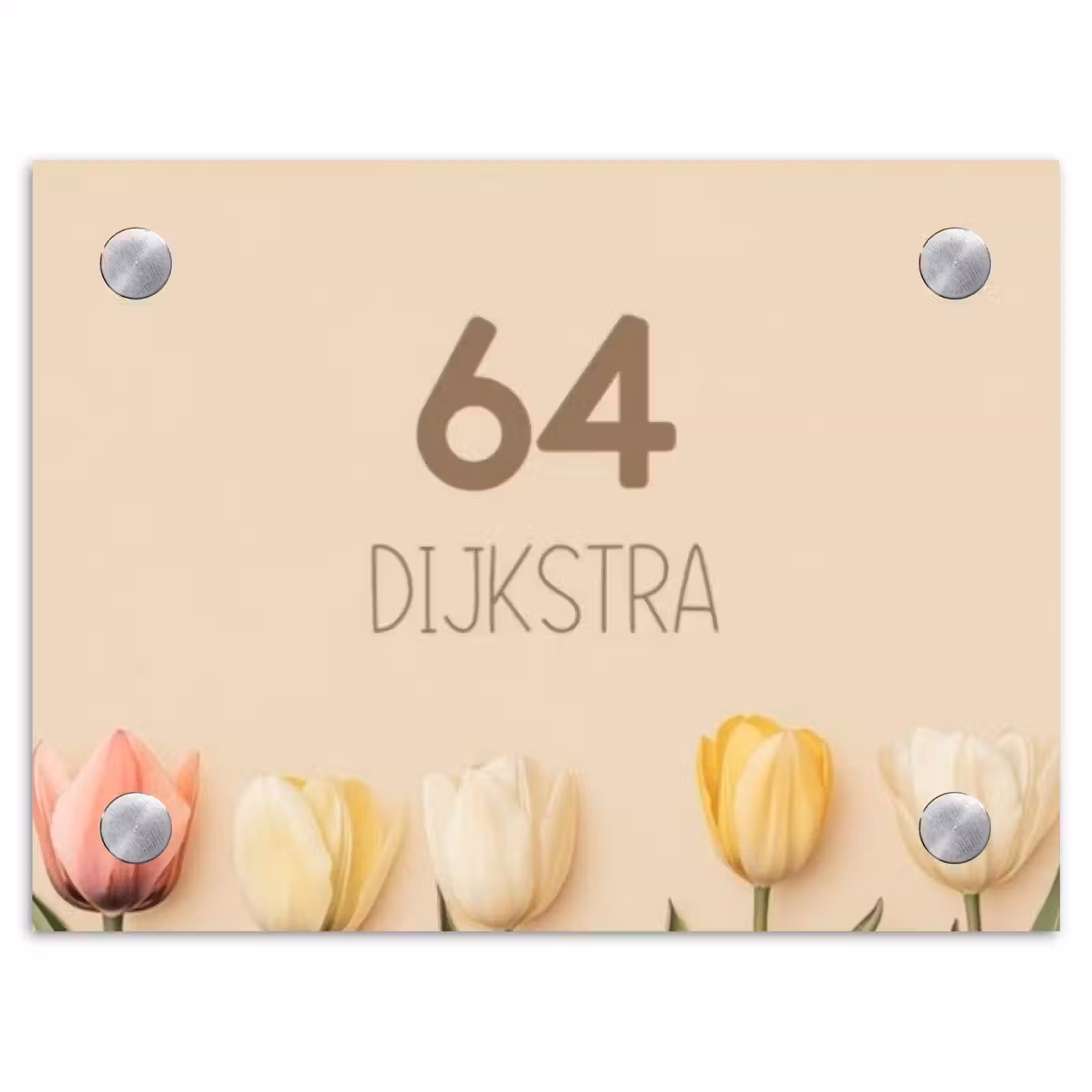 Naambordje voordeur - Rechthoek - Gekleurde tulpen beige achtergrond - Modern — 1
