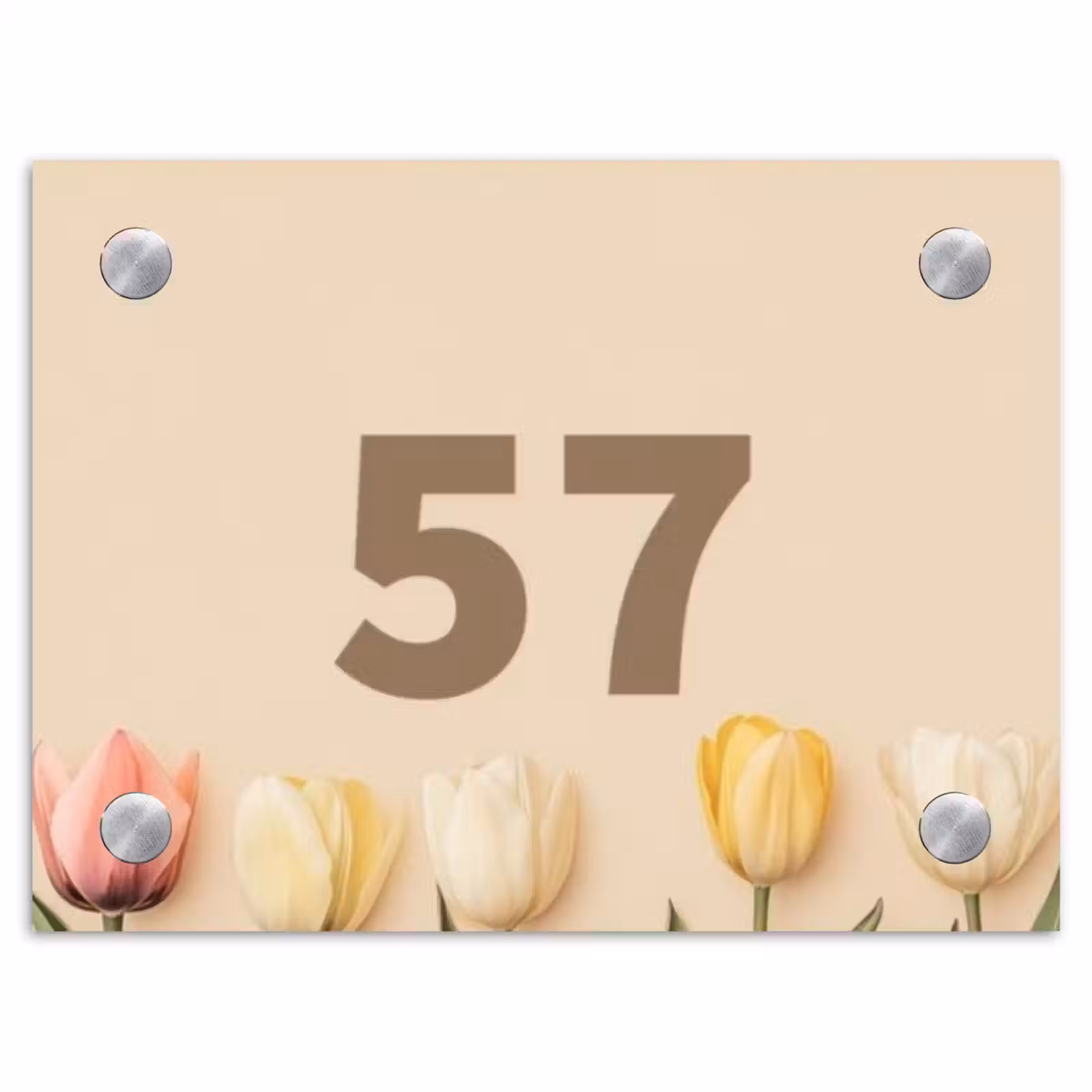 Naambordje voordeur - Rechthoek - Gekleurde tulpen beige achtergrond - Traditioneel — 1