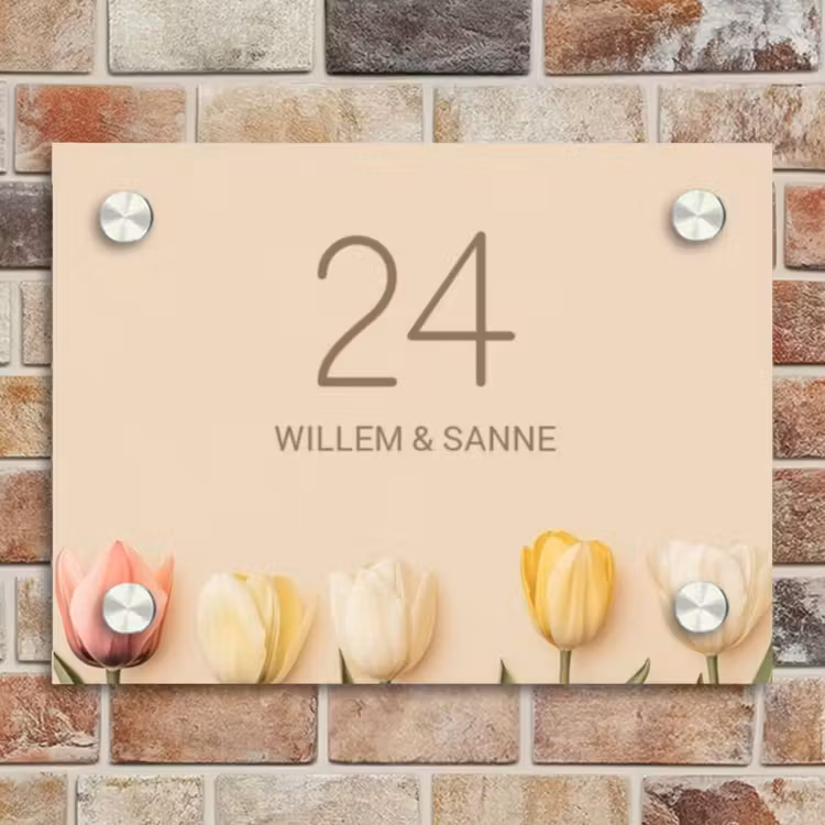 Naambordje voordeur - Rechthoek - Gekleurde tulpen beige achtergrond - Klassiek — 4