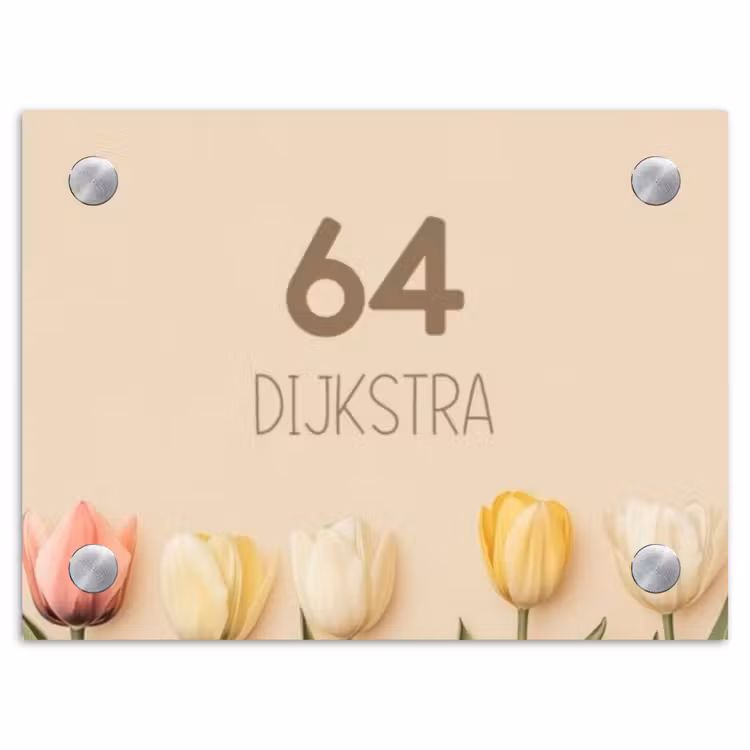Naambordje voordeur - Rechthoek - Gekleurde tulpen beige achtergrond - Modern — 1