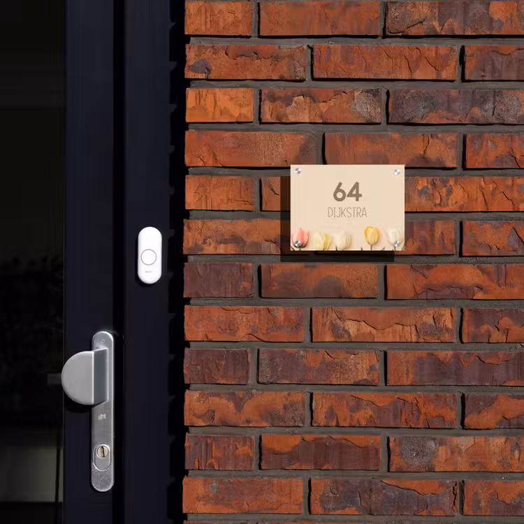 Naambordje voordeur - Rechthoek - Gekleurde tulpen beige achtergrond - Modern — 2