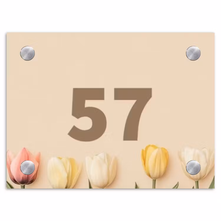 Naambordje voordeur - Rechthoek - Gekleurde tulpen beige achtergrond - Traditioneel — 1