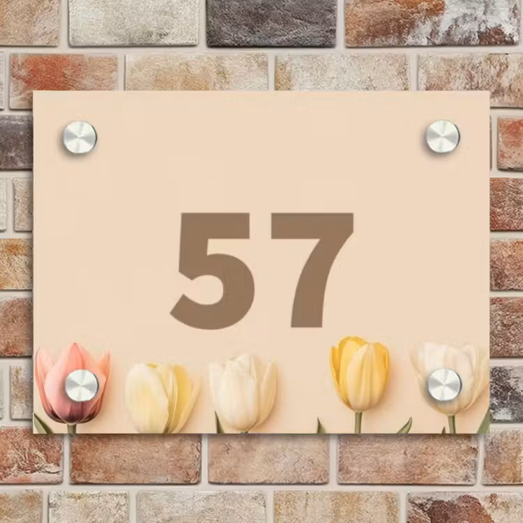 Naambordje voordeur - Rechthoek - Gekleurde tulpen beige achtergrond - Traditioneel — 4