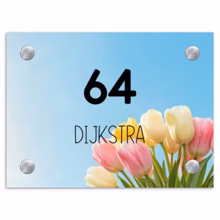 Naambordje voordeur - Rechthoek - Gekleurde tulpen lucht - Modern — 1