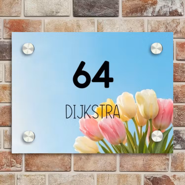 Naambordje voordeur - Rechthoek - Gekleurde tulpen lucht - Modern — 4