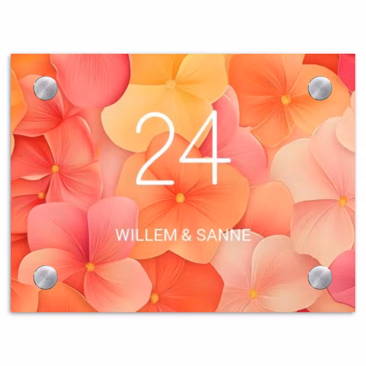 Naambordje voordeur - Rechthoek - Oranje bloemenmix - Klassiek — 1