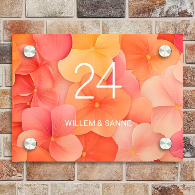 Naambordje voordeur - Rechthoek - Oranje bloemenmix - Klassiek — 4
