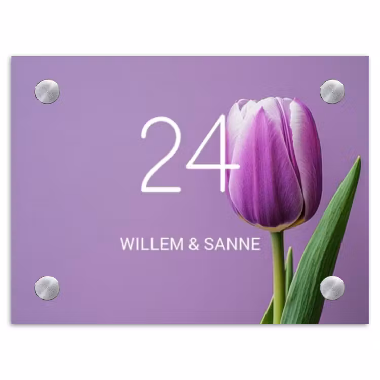 Naambordje voordeur - Rechthoek - Paarse tulp - Klassiek — 1