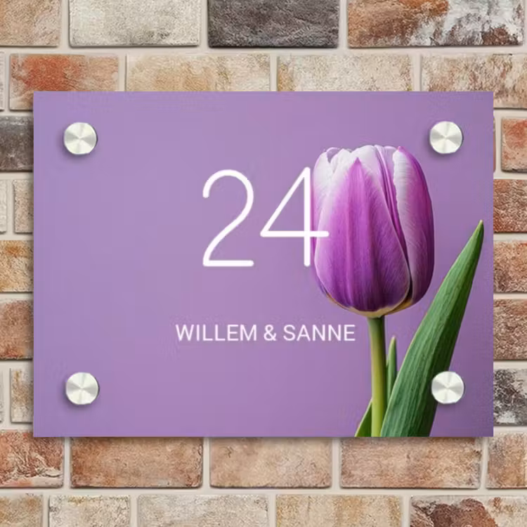 Naambordje voordeur - Rechthoek - Paarse tulp - Klassiek — 4