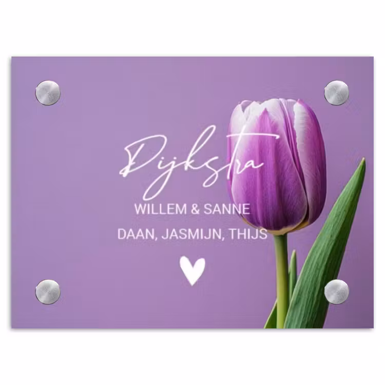 Naambordje voordeur - Rechthoek - Paarse tulp - Sierlijk — 1
