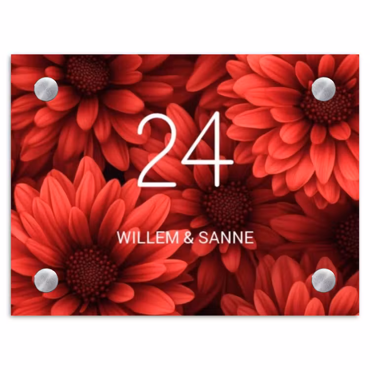 Naambordje voordeur - Rechthoek - Rode bloemen - Klassiek — 1