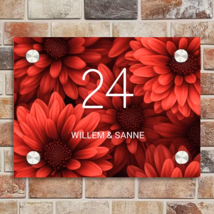 Naambordje voordeur - Rechthoek - Rode bloemen - Klassiek — 4