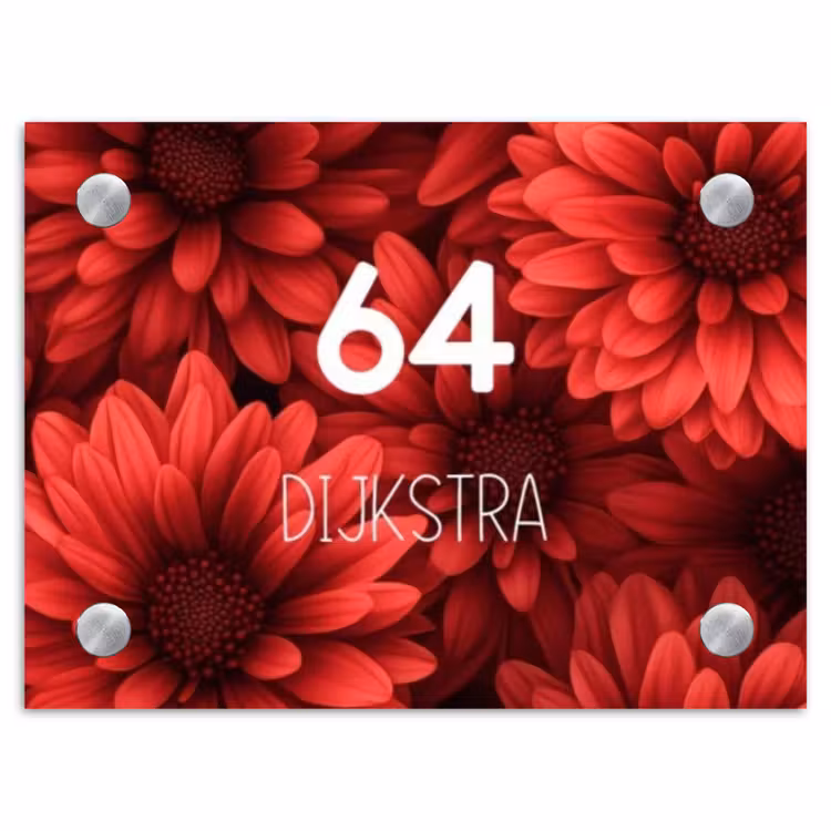 Naambordje voordeur - Rechthoek - Rode bloemen - Modern — 1