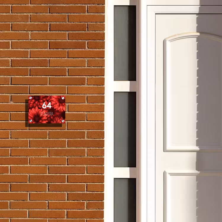 Naambordje voordeur - Rechthoek - Rode bloemen - Modern — 3