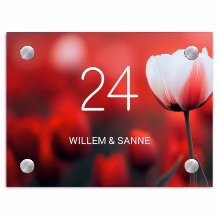 Naambordje voordeur - Rechthoek - Rode tulpen - Klassiek — 1