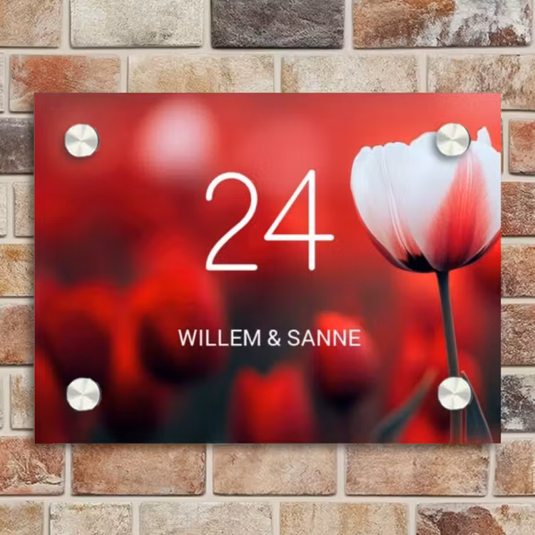 Naambordje voordeur - Rechthoek - Rode tulpen - Klassiek — 4