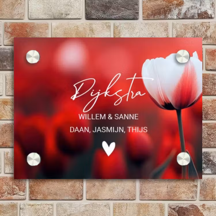 Naambordje voordeur - Rechthoek - Rode tulpen - Sierlijk — 4