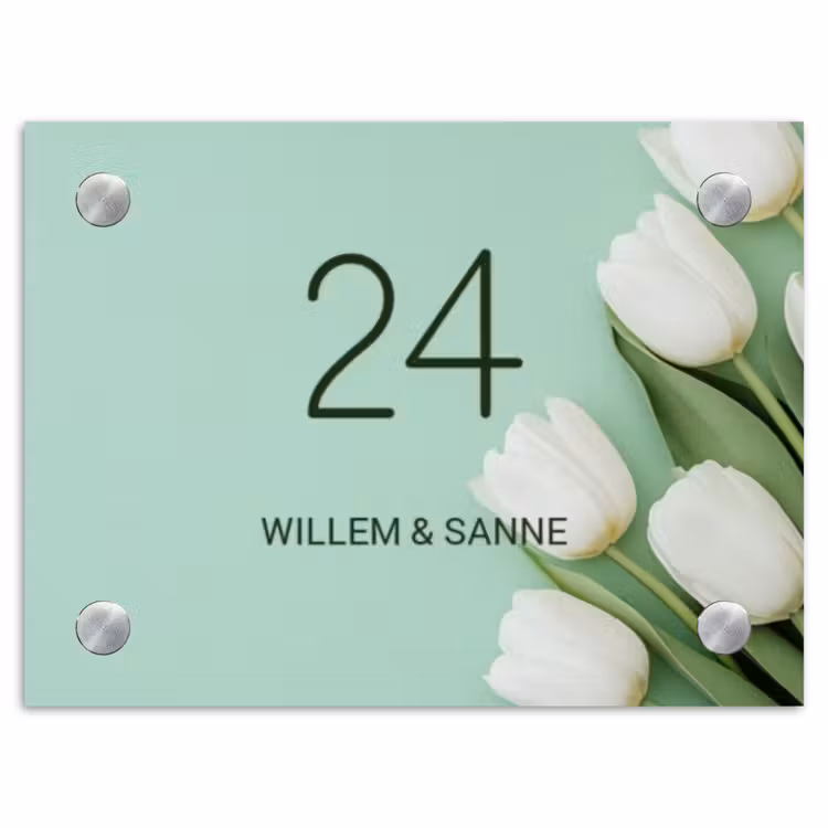 Naambordje voordeur - Rechthoek - Witte tulpen - Klassiek — 1