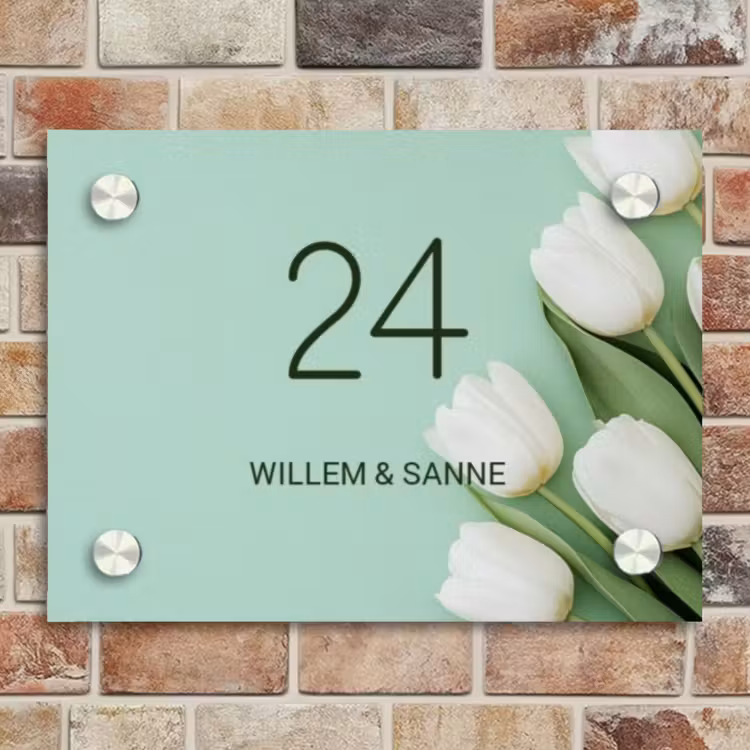 Naambordje voordeur - Rechthoek - Witte tulpen - Klassiek — 4