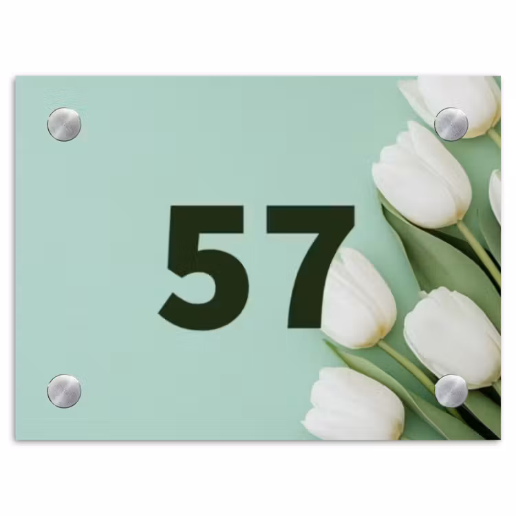Naambordje voordeur - Rechthoek - Witte tulpen - Traditioneel — 1