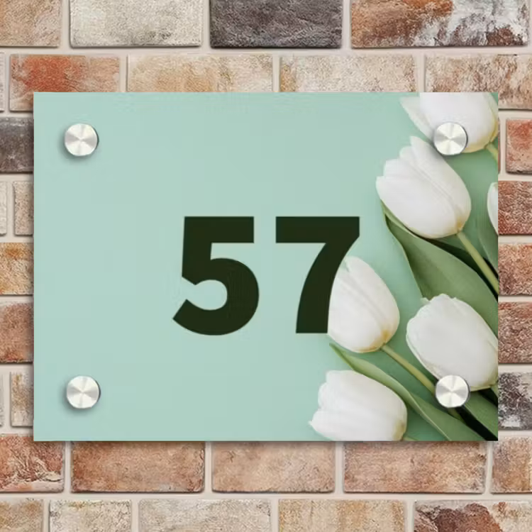Naambordje voordeur - Rechthoek - Witte tulpen - Traditioneel — 4