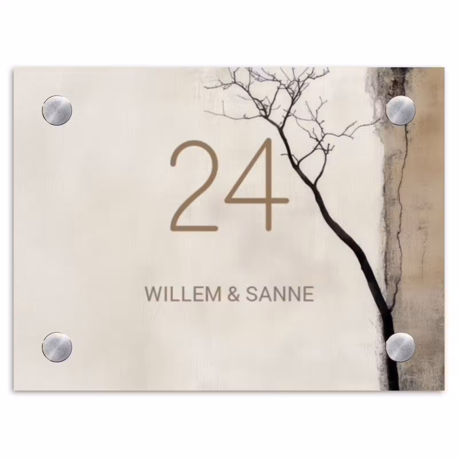 Naambordje voordeur - Rechthoek - Boomsilhouet beige achtergrond - Klassiek — 1