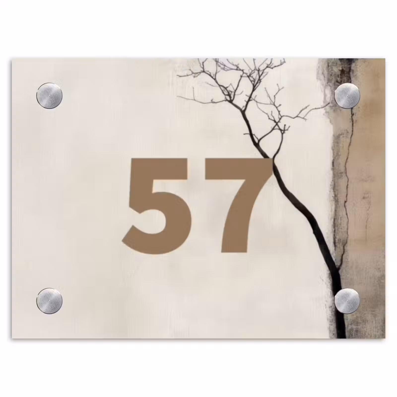 Naambordje voordeur - Rechthoek - Boomsilhouet beige achtergrond - Traditioneel — 1