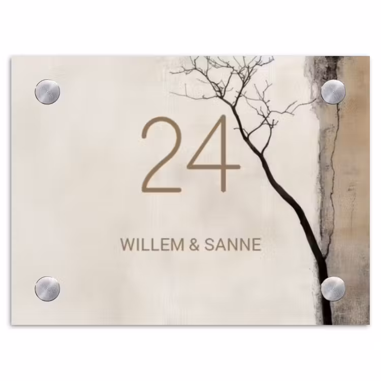 Naambordje voordeur - Rechthoek - Boomsilhouet beige achtergrond - Klassiek — 1