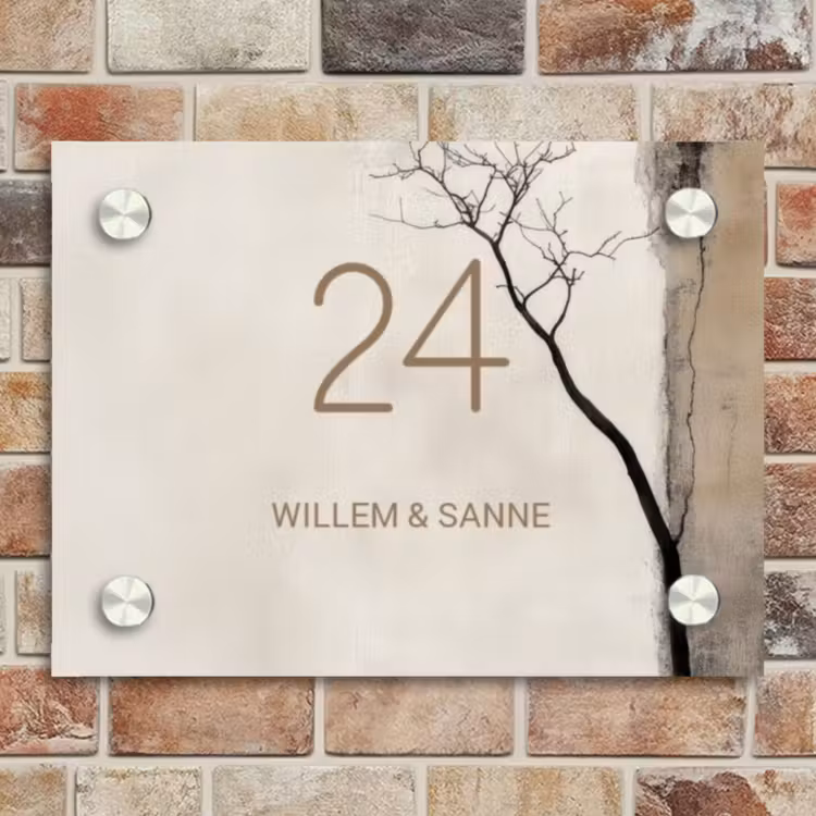 Naambordje voordeur - Rechthoek - Boomsilhouet beige achtergrond - Klassiek — 4