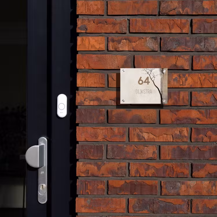 Naambordje voordeur - Rechthoek - Boomsilhouet beige achtergrond - Modern — 2