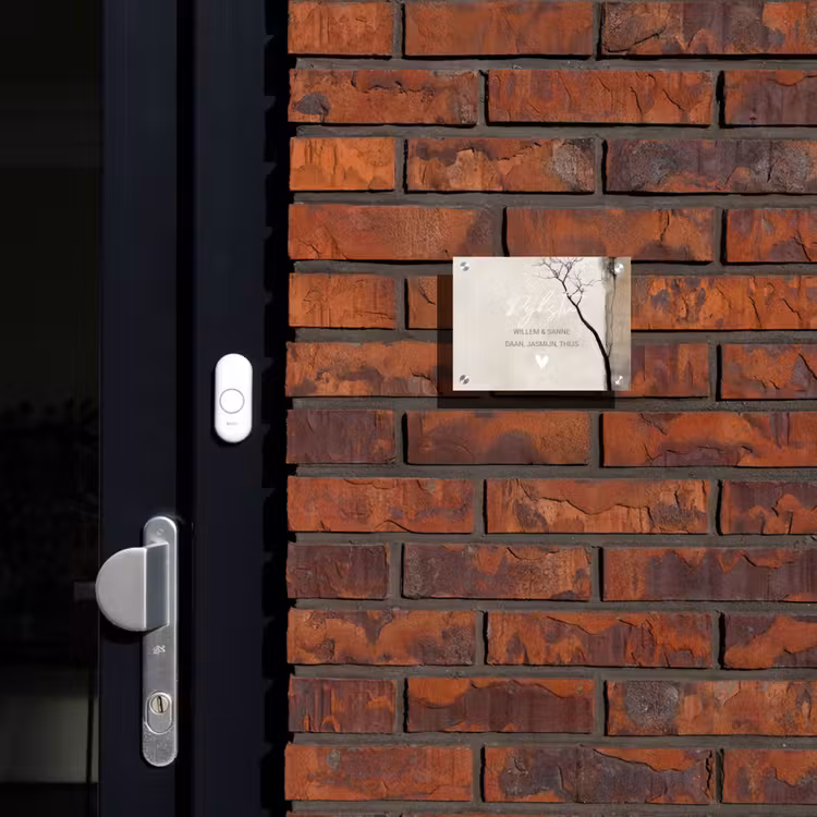 Naambordje voordeur - Rechthoek - Boomsilhouet beige achtergrond - Sierlijk — 2