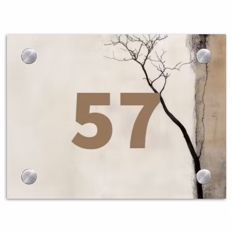 Naambordje voordeur - Rechthoek - Boomsilhouet beige achtergrond - Traditioneel — 1