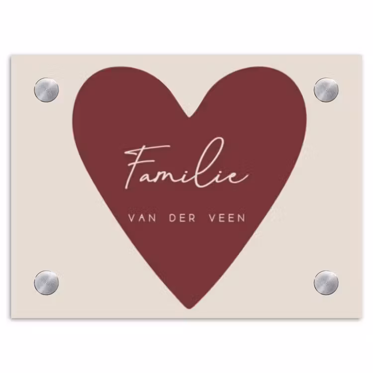 Naambordje voordeur - Rechthoek - Rood hart - Sierlijk — 1