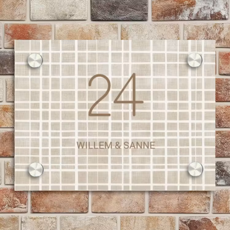 Naambordje voordeur - Rechthoek - Beige raster - Klassiek — 4