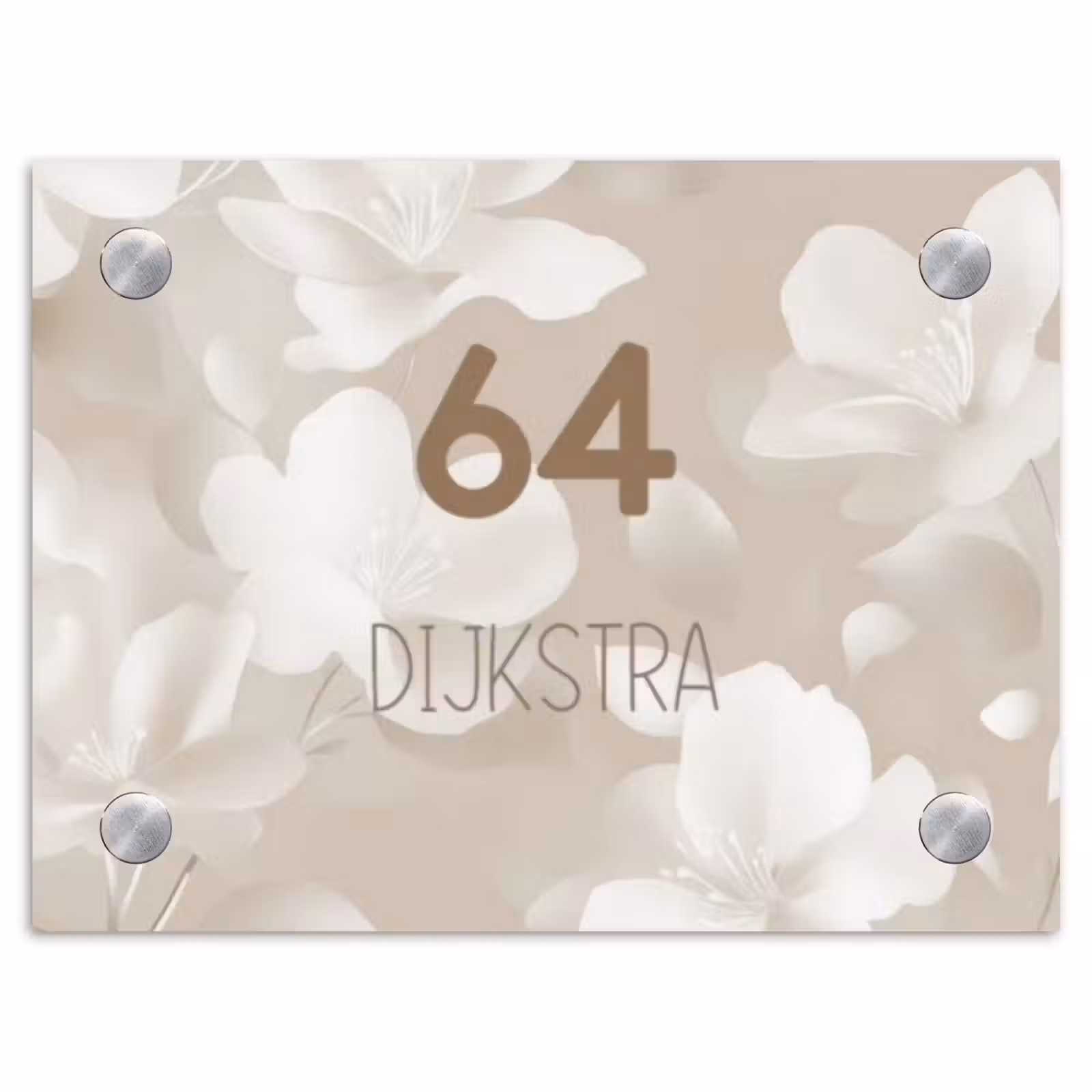 Naambordje voordeur - Rechthoek - Beige bloemen - Modern — 1